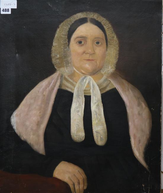 Early 19th century English School, oil on canvas, portrait of a lady, 61 x 51cm. unframed.